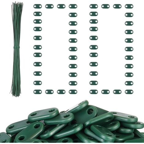 Kit de fixation pour brise-vue en PVC résistant aux intempéries, comprenant 100 clips de fixation et 100 attaches en fil d'acier de 15 cm, idéal pour les jardins et les balcons (vert). (1/5)