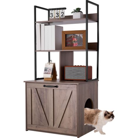 VEVOR Cat Litter Box Enclosure Furniture, 60 cm Hidden Litter Box Cabinet with Storage Shelves, Modern Style, Waterproof Cat Washroom Side Table Cat House, Fit Most of Litterbox, for Living Room (1/5)