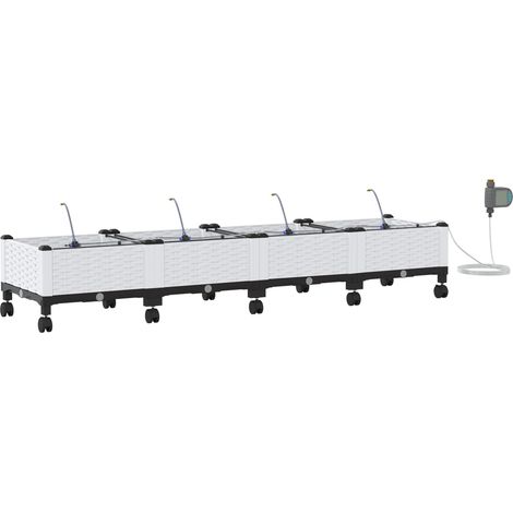 Maison Exclusive - Porte-plante de jardin avec irrigation et roues 4 pc Blanc PP (1/5)