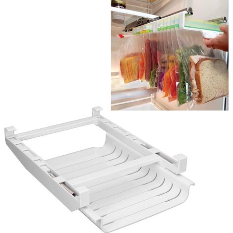 [Kühlschrank-Organizer] – Aufbewahrungsgestell mit teleskopierbaren ABS-Schienen – 2er-Set inklusive luftdichter Aufbewahrungsbeutel (1/5)