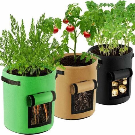 Sac de culture en tissu non tissé, respirant et durable avec anses – idéal pour pommes de terre, fraises, fleurs et légumes potagers (3 pièces)