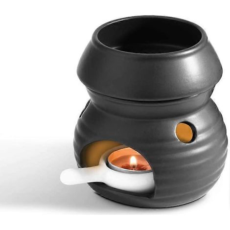 Brûleur d'huiles essentielles à cire fondue 2024 avec cuillère à bougie, brûleur d'arômes en céramique noire amovible, cires assorties (1/5)