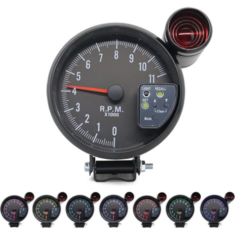 5-Zoll-Tachometer-Kit mit schwarzem Zifferblatt und Zeiger, bunter LED-Tachometer mit Zeigeranzeige, piept, wenn der Alarm/die Hintergrundbeleuchtung blinkt