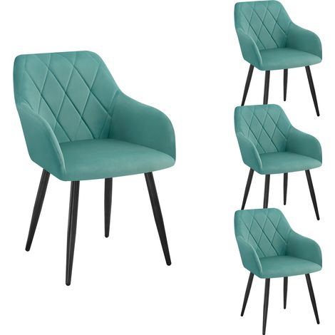 WOLTU Sillas de Comedor Silla Reposabrazos Silla Tapizada con Respaldos Sillas Nordicas Silla para Comedor Salón Dormitorio Cocina Pasillo Turquesa Terciopelo Patas de Metal C (1/5)