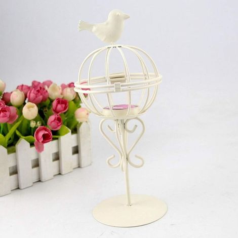 Porte Bougie Cage en Fer, Bougeoir Creux en Métal, 9,1x3,9 (White) (1/5)