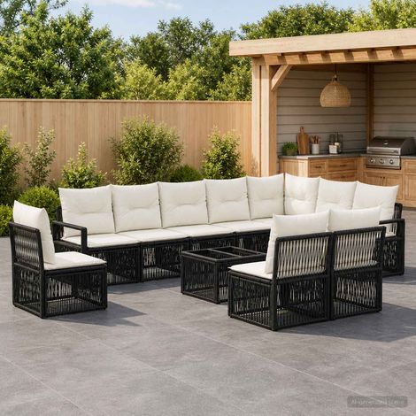 Salon de jardin modulable 11 pièces en polyrotin noir, 10 places, 83.82kg - PANGIVO (1/5)