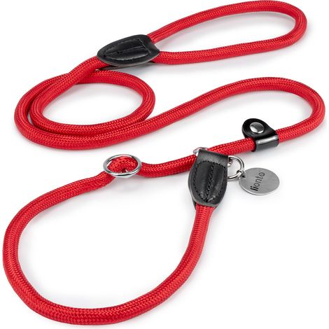 lionto Retrieverleine, sicher, stylisch & vegan, mit Zugbegrenzung & Stopper für sanftes Hundetraining, 120 cm, rot