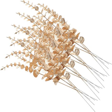20 Pieces Artificial Gold Plastic Leaves, Realistic Stems for Wedding Decoration and Elegant Nordic Style Centerpiece (1/5)