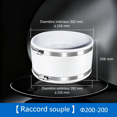 Manchon Ventilation Silicone N° 8 raccord souple diamètre intérieur 200 mm vers 200 mm livré avec 2 colliers de serrage 21,6 × 21,6 × 10,6 cm 480 g – Livraison gratuite (1/4)