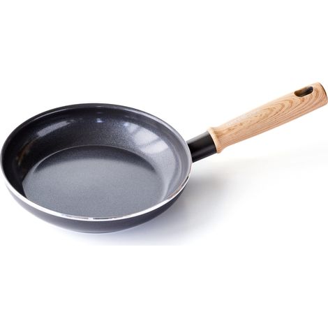 Poêle à Frire en Céramique Antiadhésive de 20 cm, Poignée à Apparence en Bois, Sans PFAS, Compatibles avec l'Induction, Va au Four, Va au Lave-Vaisselle, Gris (1/5)