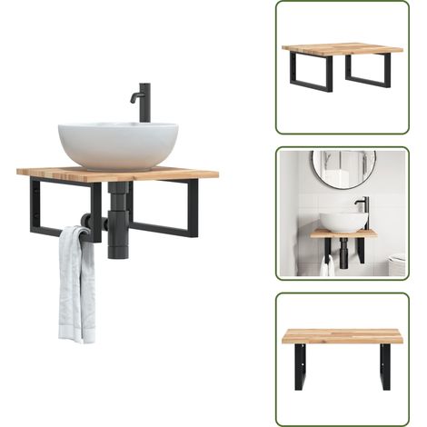 The Living Store Étagère de vasque murale acier et bois massif d'acacia - Étagère de lavabo