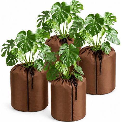 Jiubiaz 4er Winterschutz für Pflanzen 50x45 cm Braun, Frostschutz für Kübelpflanzen mit Reißverschluss (1/5)