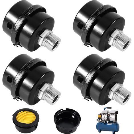 4pcs Air Compressor Filter 3/8" 16mm Thread Muffler for Oil Free Air Compressor Replacement (1/4)