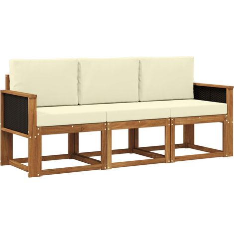vidaXL Set di divani da esterno con cuscino 3 pcs Naturale e