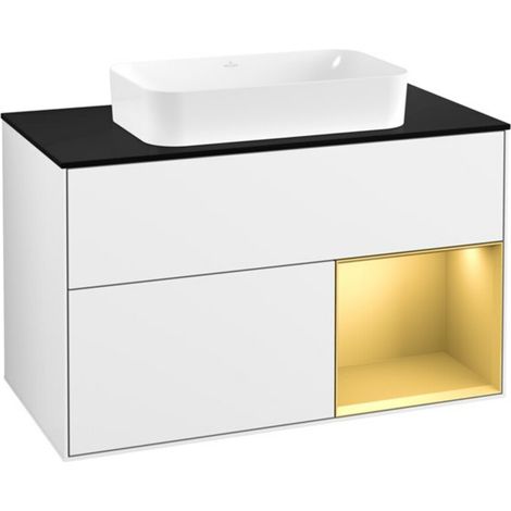 V&B Waschtischunterschrank Finion 100x60,3 cm, Reg re gol m, glo wh. Lac (1/2)