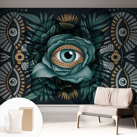 Papier peint intissé décoratif pour chambre et salon Design moderne à poser facilement - Colle incluse gratuite Œil floral 312x219 cm (1/5)
