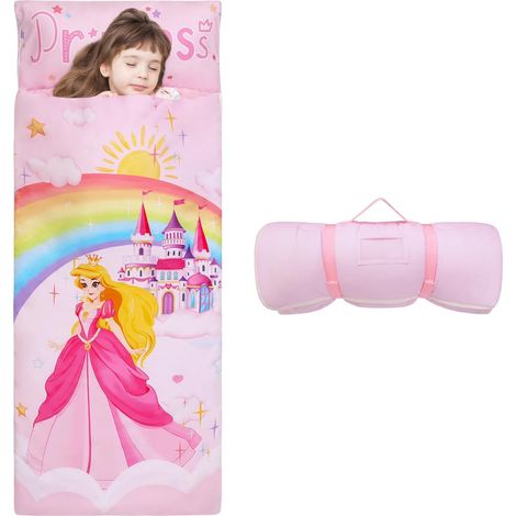 Sac de Couchage Chaud Enfant, Tapis de Sieste 150×60cm,Château de Princesse Rose (1/5)