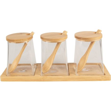 Lot de 3 Bocaux de Conservation en Verre Transparent pour Cuisine et Placard 7 x 7 x 10 cm - PANGIVO