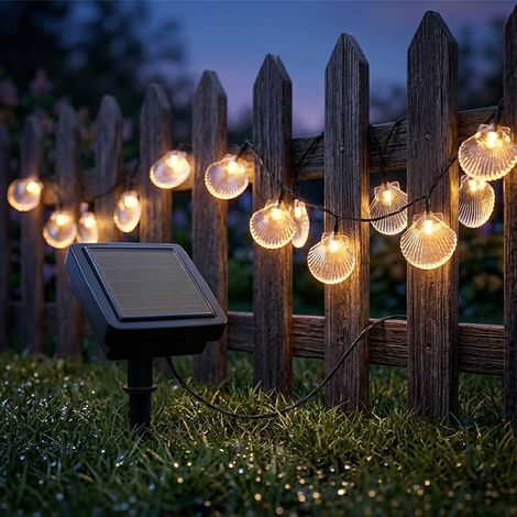 Ghirlanda Luminosa Solare LED 5,8 m con 20 Conchiglie Decorative, Luce Calda, IP65 Impermeabile, Pannello Solare con Picchetto, Luci da Esterno per Giardino Terrazzo Balcone (1/5)
