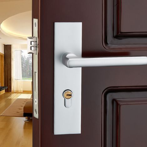 Verrou de porte intérieur mécanique aluminium style européen moderne, serrure de maison design argenté (1/5)