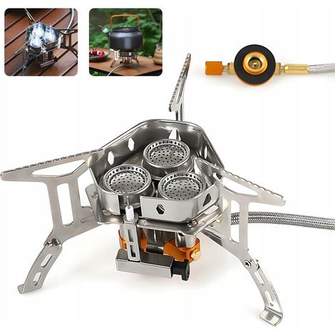 Eccellente fornello da campeggio a gas MINI con cartucce e adattatore da 5800W