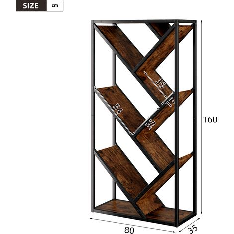 Étagère d’arbre 80×35×160cm 8 niveaux,anti-basculement. Gain de place,rangement chambre,salon,bureau,bibliothèque décorative.