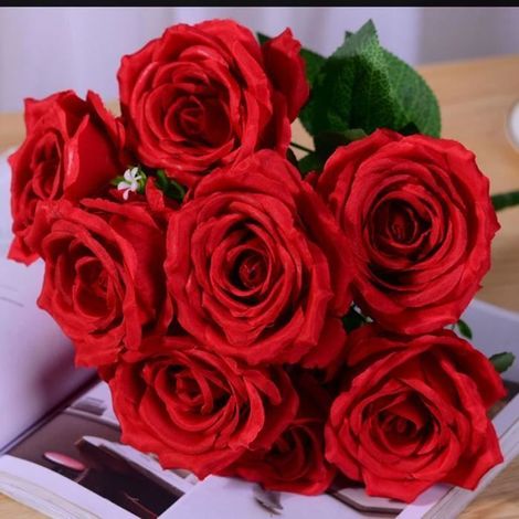 (Rouge) Noël10 têtes de roses Artificielles pour Bouquets De Mariage De Mariée, Décoration D\'hôtel, Bureau, Fête à La Maison Fausse (1/4)