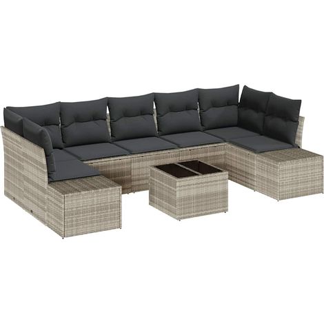 Sofa Set with Cushion 8 pcs Light Grey Poly Rattan vidaXL (1/5)
