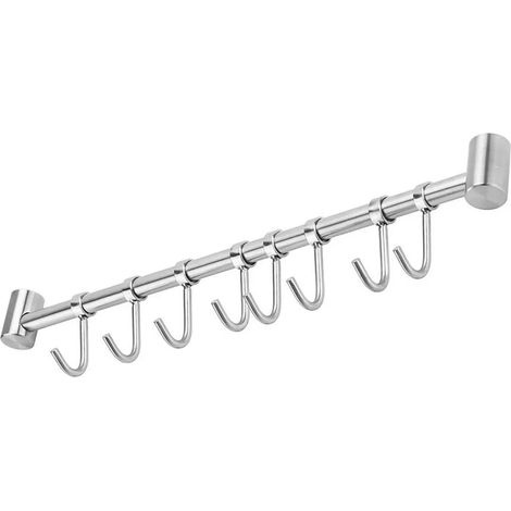 Barre de suspension de cuisine en acier inoxydable Intirilife avec 8 crochets - Fixation murale (1/5)