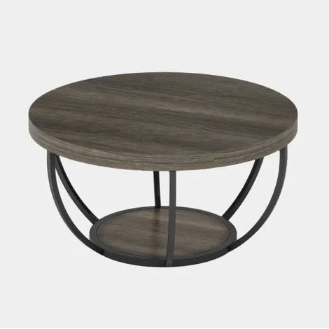 Runder 2-stufiger Couchtisch aus Holz und Metall in Grau (1/5)