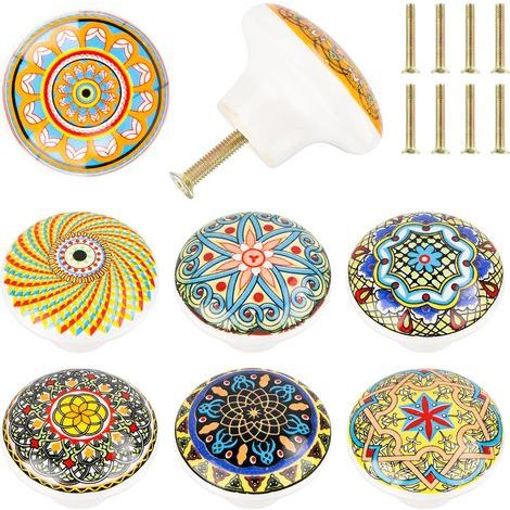 8 Pcs boutons de meubles en céramique boutons de portes pour placards de style bohème 39mm poignée tiroir avce vissé pour placard armoire cuisine, chambre d'enfant (1/5)