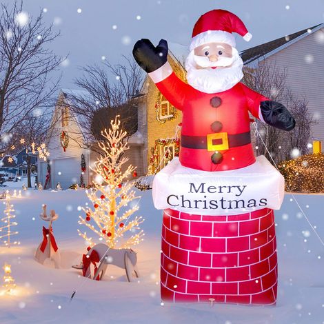 Père Noël Gonflable avec Lumières LED pour Jardin Intérieur Extérieur Décoration de Noël 210 cm (1/5)