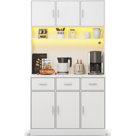 Buffet 100x40x180cm  mit LED-Beleuchtung mit Fernbedienung, Schubladen, verstellbaren Einlegeböden-Blanc (1/5)