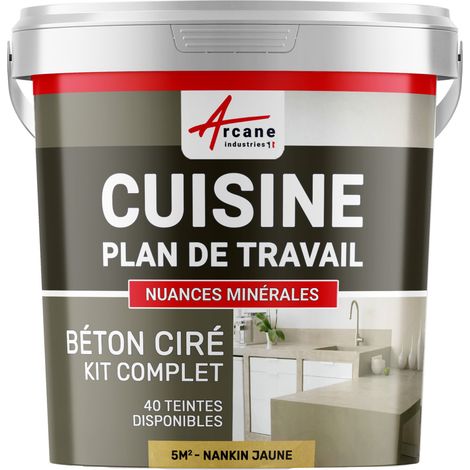 Béton ciré cuisine, plan de travail, crédence, évier sol et mur revêtement mural décoratif kit complet - 5 m² (en 2 couches) Nankin Jaune - ARCANE INDUSTRIES