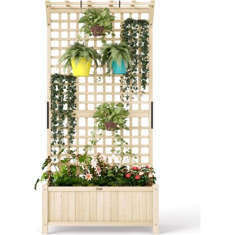 Raised Bed  Drainage Holes, Wood Planter  Trellis for Climbing Plants to Grow Vegetables, Flowers, Natural (1/5)