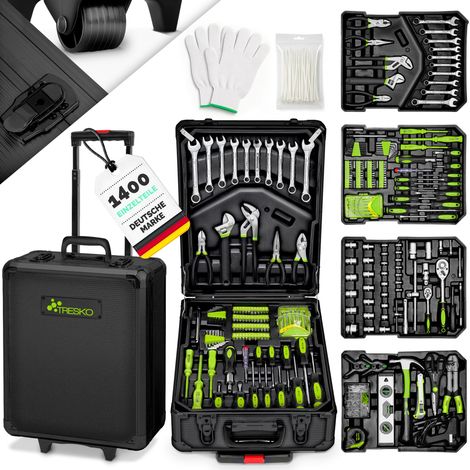 TRESKO 1400 tlg Werkzeugkoffer Grün Werkzeugkasten Werkzeugbox Werkzeugkiste Trolley Set (1/5)