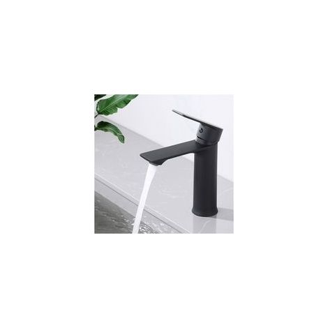 Robinet de Lavabo Noir Mitigeur Salle de Bain Monotrou Mélangeur l'eau Chaude et Froide pour Salle de Bain en Acier Inox (Avec tuyau de 80 cm) (1/4)