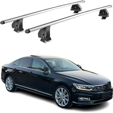 OMAC Barres de toit transversales en aluminium pour VW Passat B8 Berline 2014-2023 4Portes – TÜV / DIN 75302:2019 – Antivol inclus – Charge max 75 kg – 2 barres – Gris