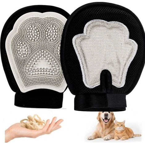 Lot de deux gants de toilettage pour animaux (chien et chat), gris, adaptés au pelage des chats. (1/5)
