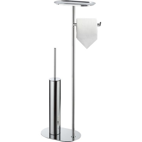 Porte-Papier sur Pied avec Brosse WC chromée, Manche Long (1/5)