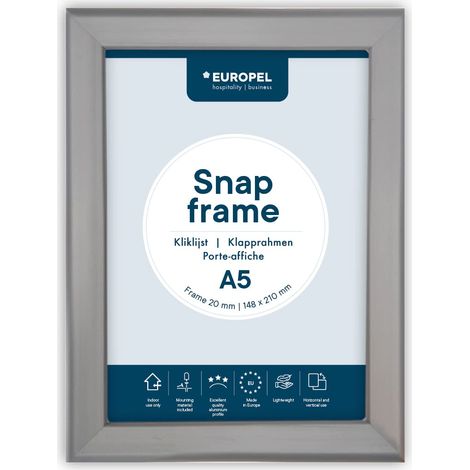 Cadre clipsable mural A5, Argent, Profil de 20mm, Aluminium anodisé avec dos en plastique (1/5)