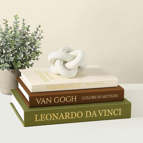 Livres décoratifs pour la maison – Lot de 3 faux livres à l'aspect lin (idéaux pour décorer une table basse) allient esthétique et rangement dissimulé (blanc cassé / marron / vert sauge) (1/5)