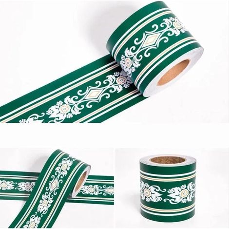 Frises Papier Peint Motif vert 12x500cm, moulure murale autocollante, plinthe adhésive PVC. - Motif Vert 12 - Motif Vert 12 x 500 cm (1/4)