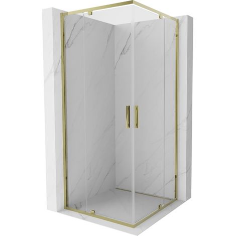 Cabine de douche carrée pivotante Mexen Exo 70 x 70 cm, transparente, or - 8110-070-070-50-00 (1/5)