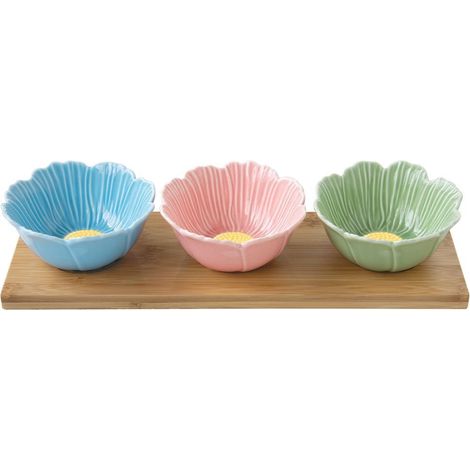 SET PARA APERITIVOS CON TABLA 3 BOLES FLORES