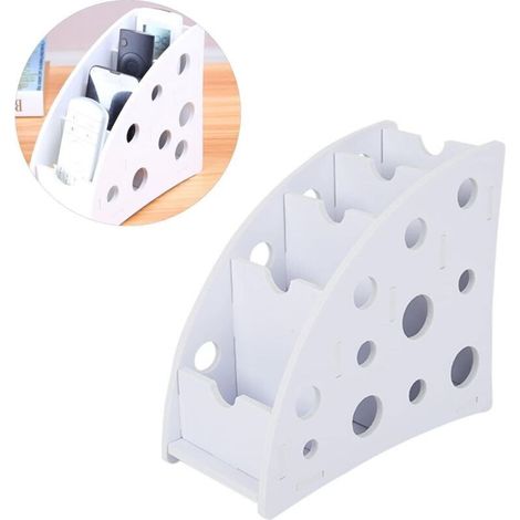 Organizador de mandos a distancia de 4 compartimentos, organizador de escritorio multifuncional, contenedor de madera extraíble, portalápices de plástico, caja de almacenamiento de mandos a distancia  (1/5)