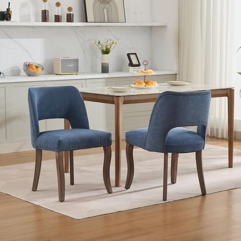 Lot de 2 chaises de salle à manger en bois, tissu rembourré, design moderne, style campagne, bleu (1/5)
