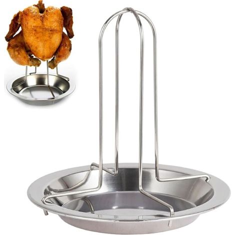 Vertical Stainless Steel Chicken Grill - Rotisserie Stand for Chicken and Poultry with Drip Tray - Oven, BBQ and Camping Compatible - Cooking Accessory (1/5)