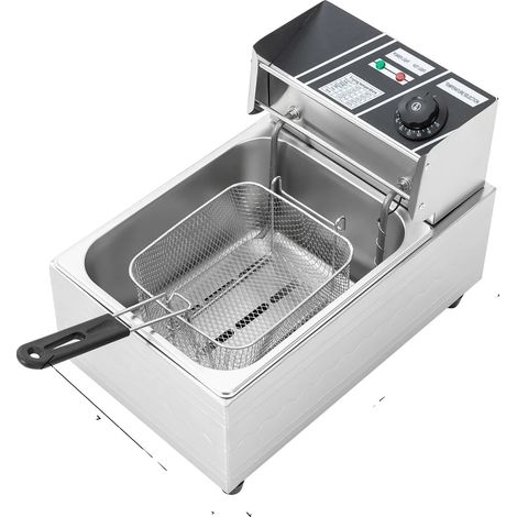 Freidora eléctrica, elemento calefactor de 2,5 kW, capacidad de 6 litros, color plata, enchufe europeo de 220V-240V. (1/2)