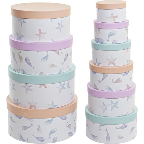 DKD Home Decor Set de Boîtes Rangement Rond Multicouleur (1/3)
